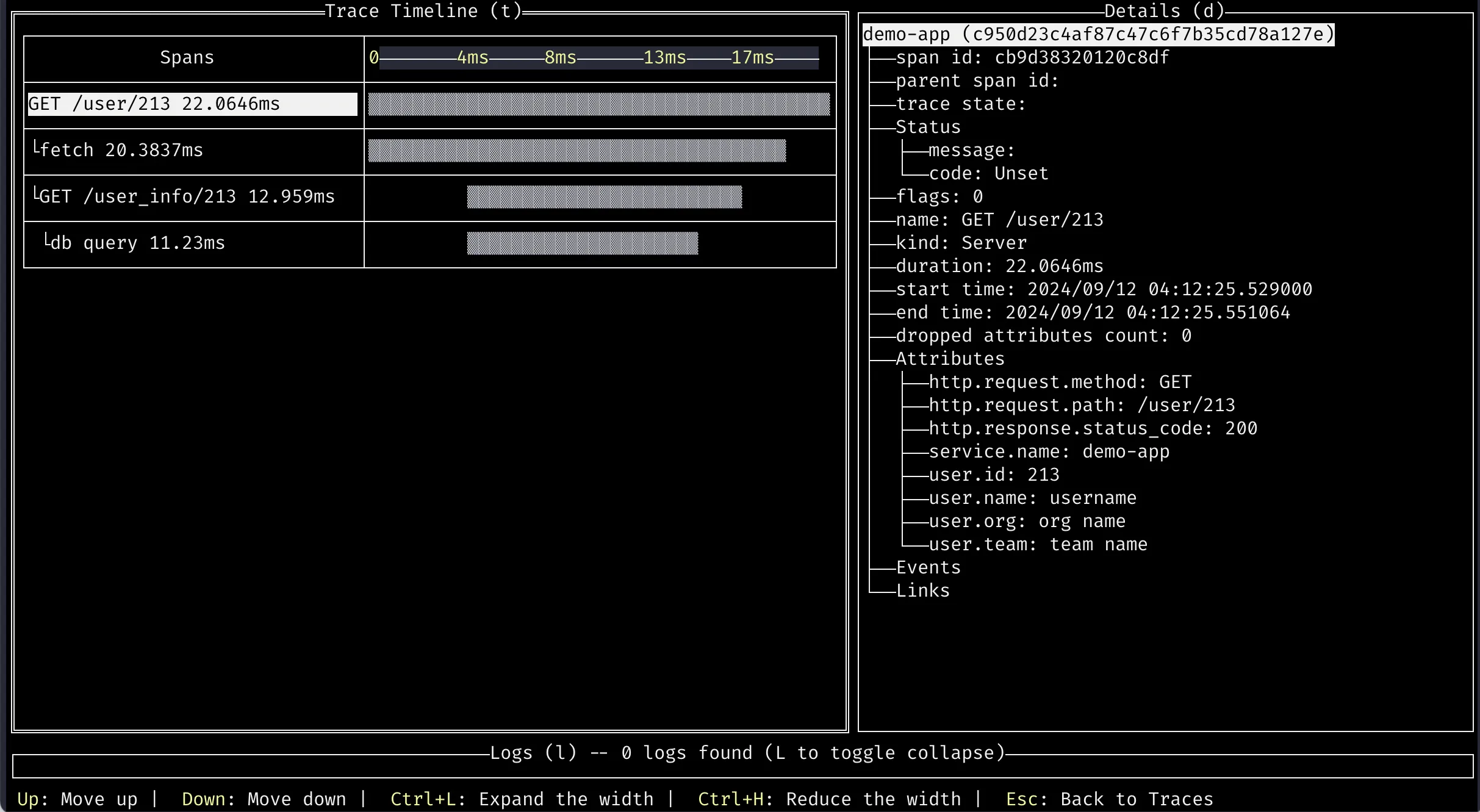 A trace rendered in the terminal